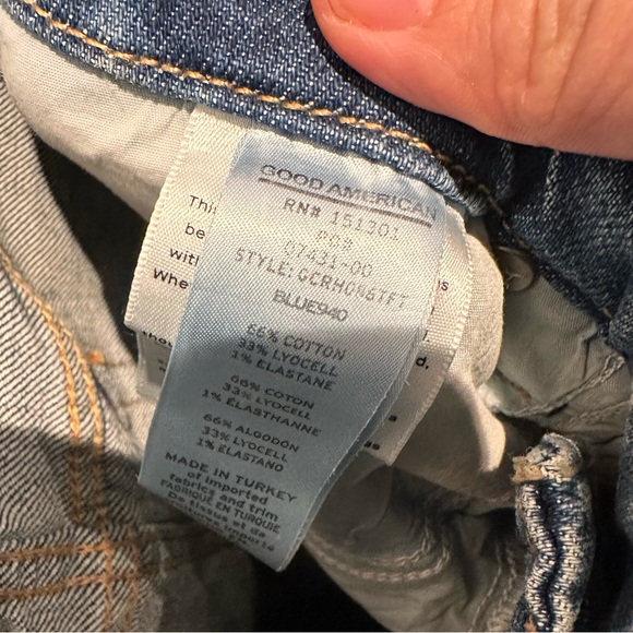 Good American Good classic jeans raw hem blue940 wash size 8 - Picture 5 of 6